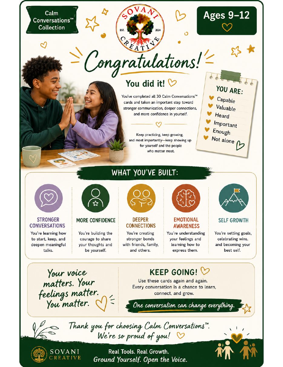 Thank You Page from 30 Conversation Prompts for Speech Confidence, Ages 9–12, by Sovani Creative