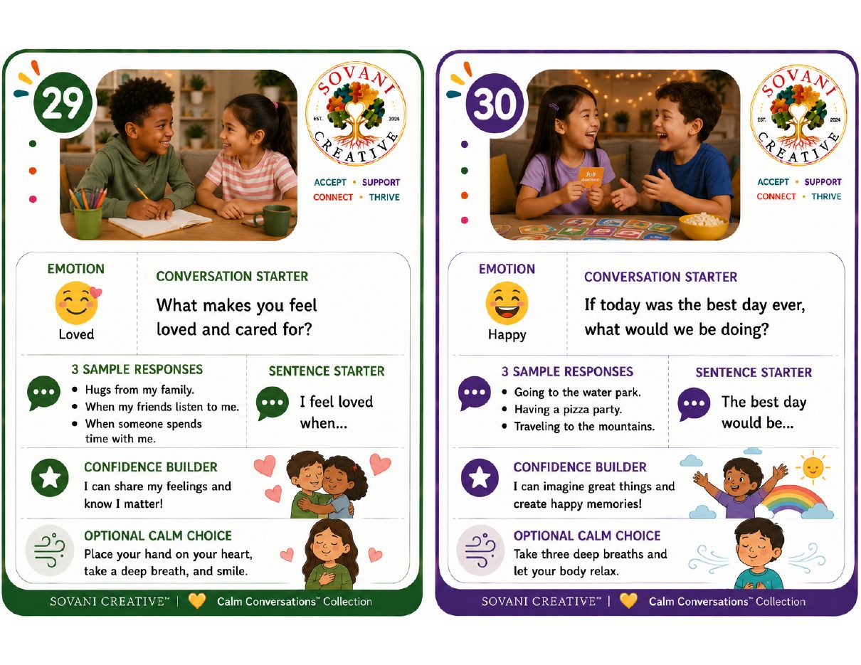Final Prompt Cards from 30 Conversation Prompts for Speech Confidence, Ages 3–5, by Sovani Creative