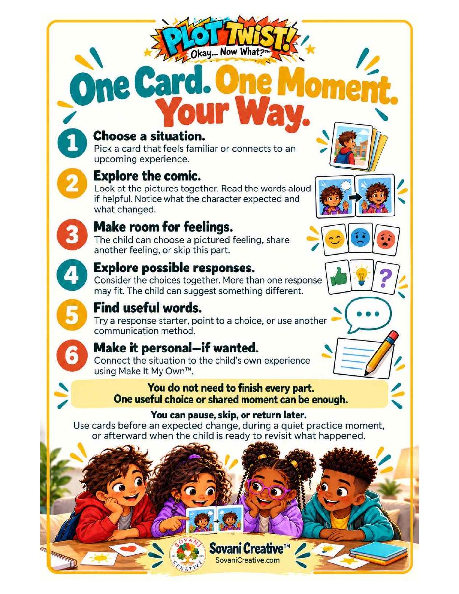 How to use page: One Card. One Moment. Your Way. — seven simple steps for exploring a story card together.