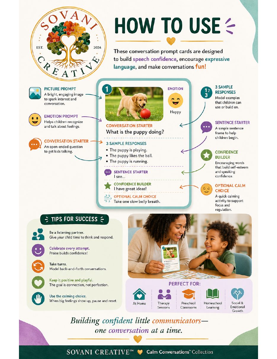 How to Use from 30 Conversation Prompts for Speech Confidence, Ages 3–5, by Sovani Creative