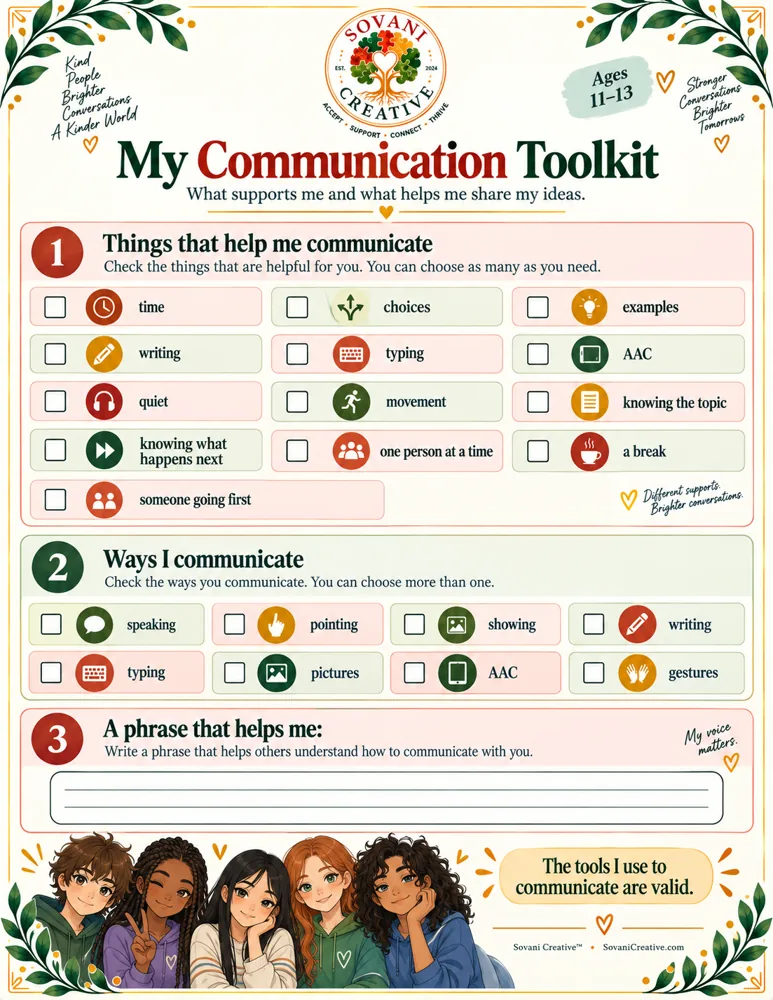 My Communication Toolkit page for recording what supports communication