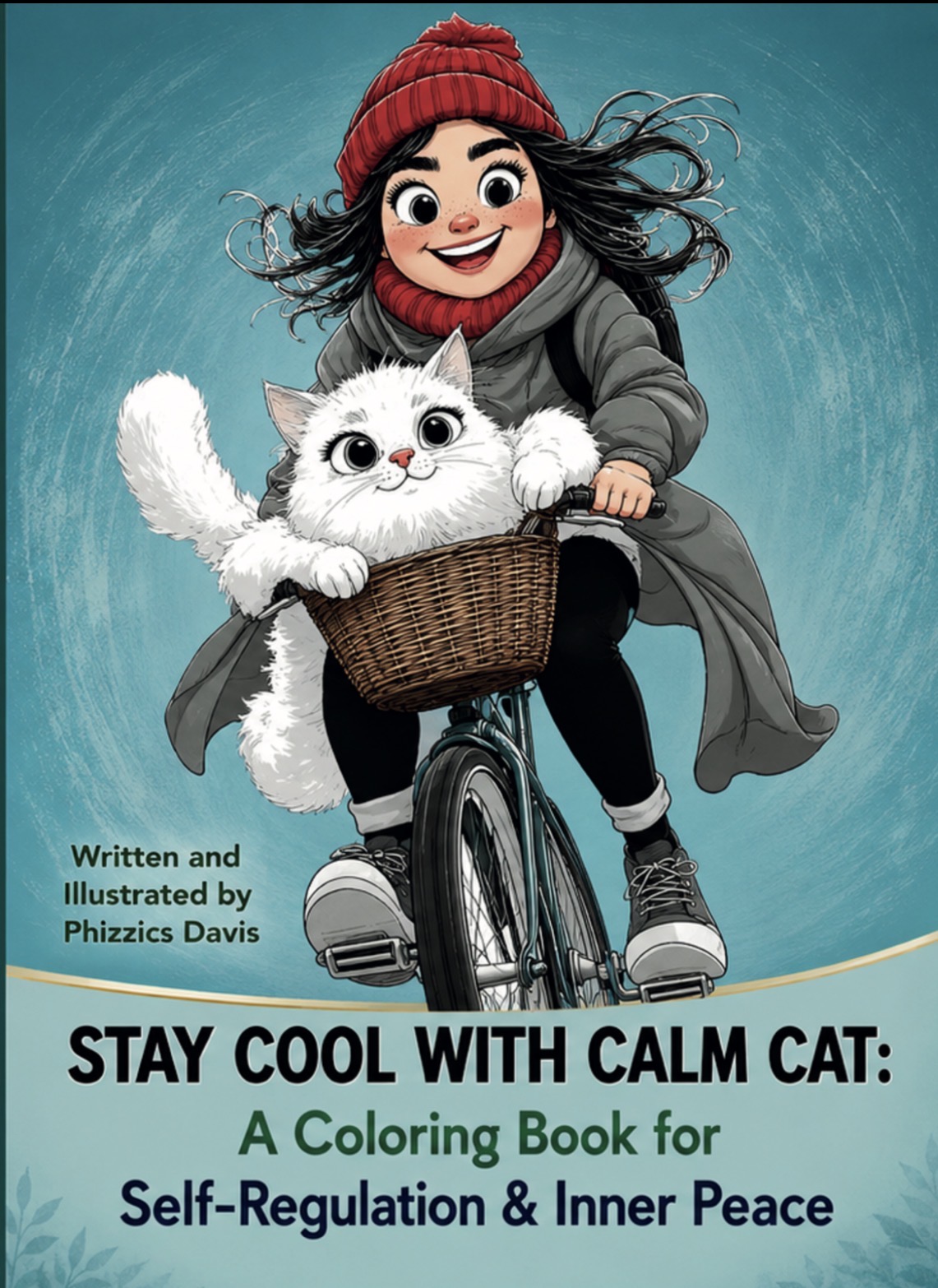 Stay Cool with Calm Cat coloring book cover — a calm cat character, by Phizzics Davis