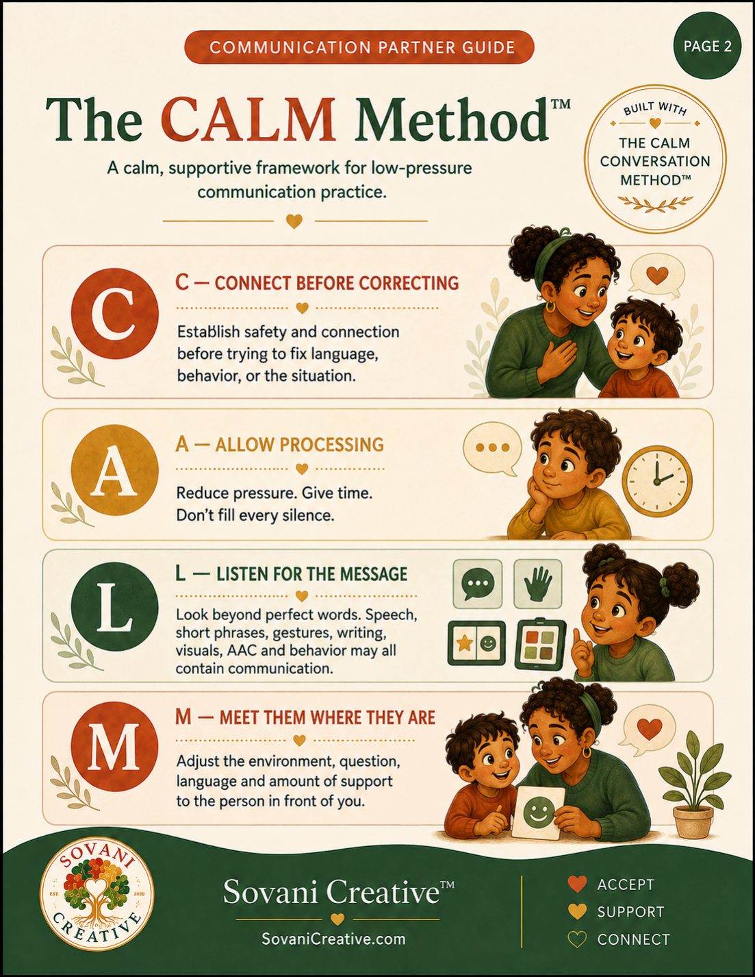 The CALM Method page explaining Connect, Allow, Listen and Meet