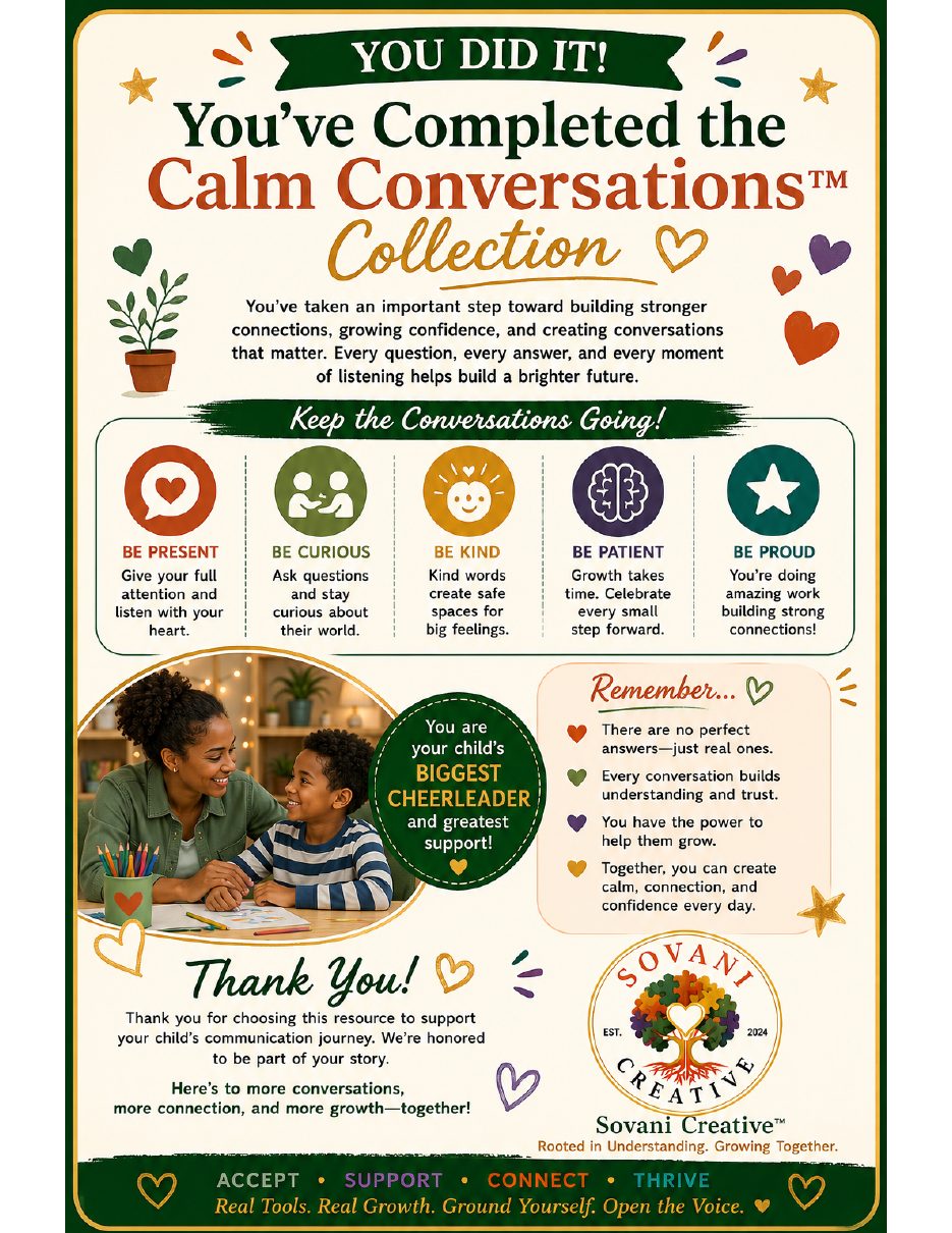 Thank You Page from 30 Conversation Prompts for Speech Confidence, Ages 6–8, by Sovani Creative