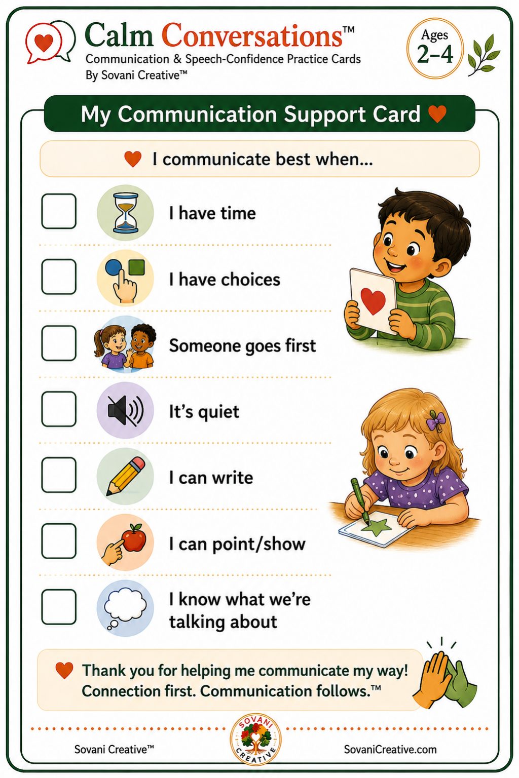 My Communication Support Card checklist page