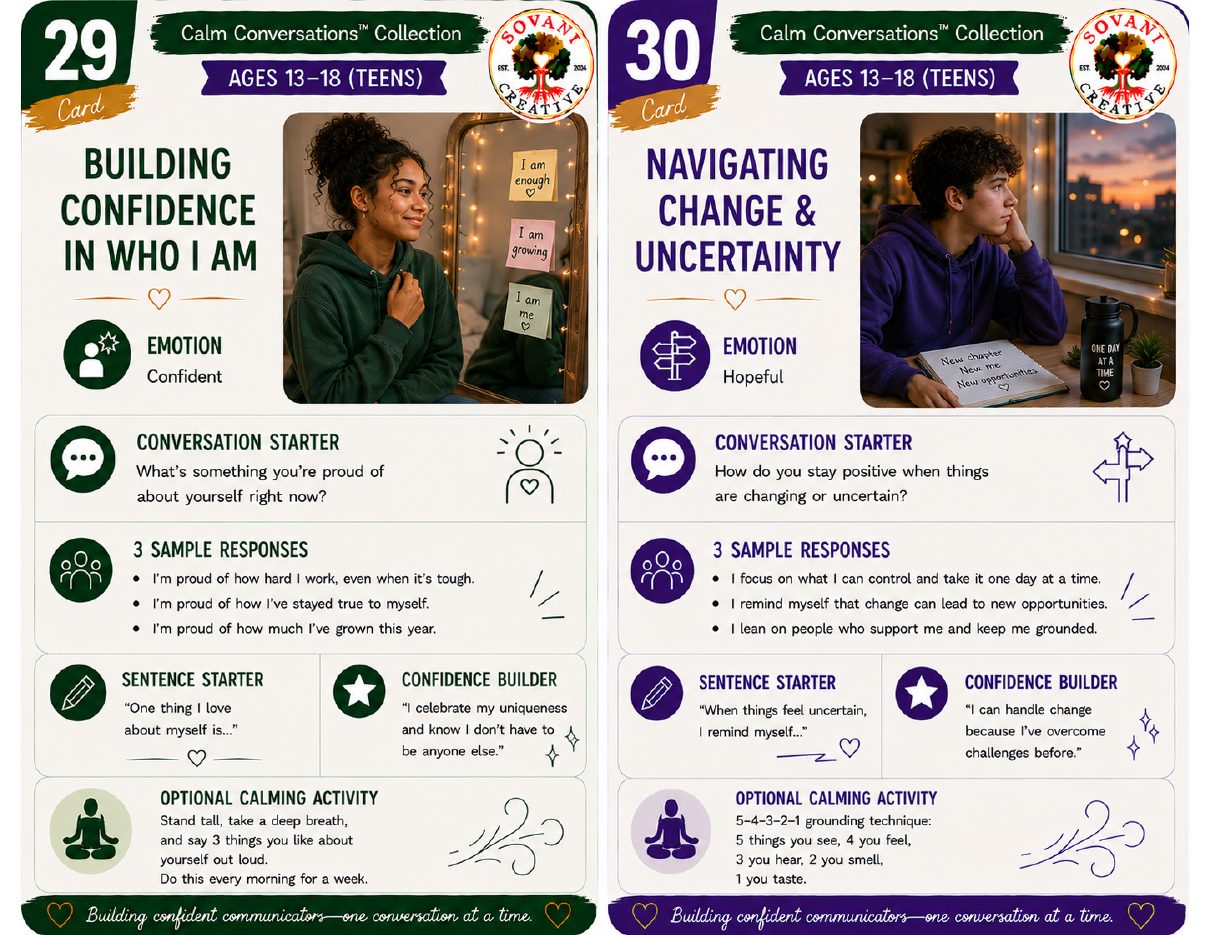Final Prompt Cards from 30 Conversation Prompts for Speech Confidence, Ages 13–18, by Sovani Creative